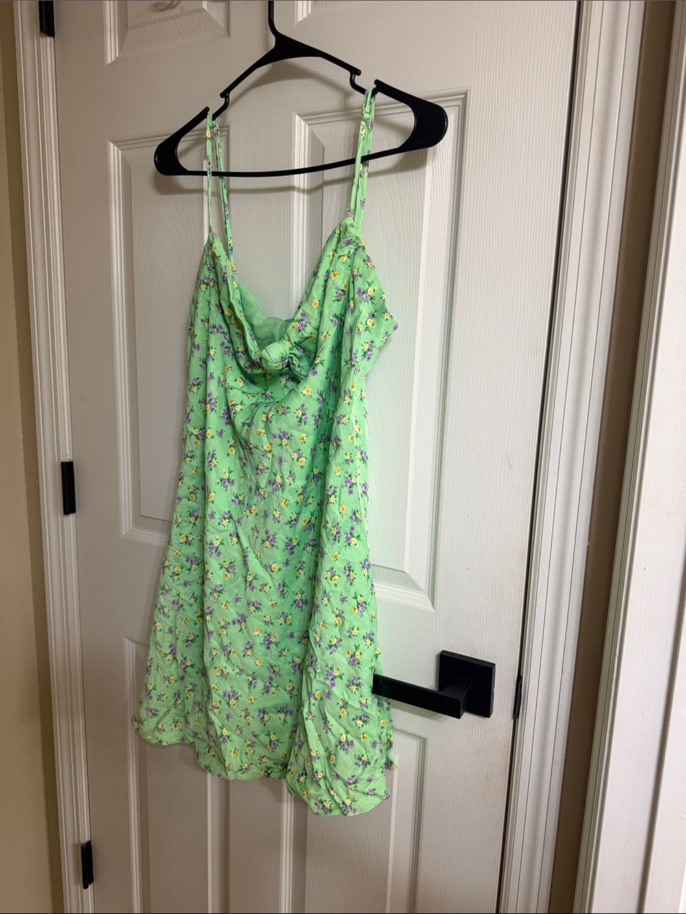 Zara Light Green Floral Mini Slip Dress with Spaghetti Straps